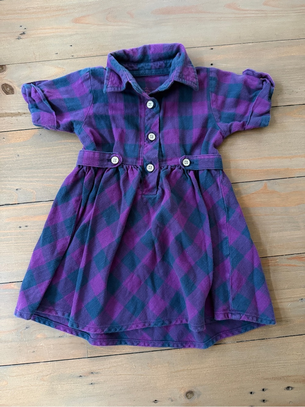 Ruffle Butts Purple Plaid Button-Front Dress - 2T